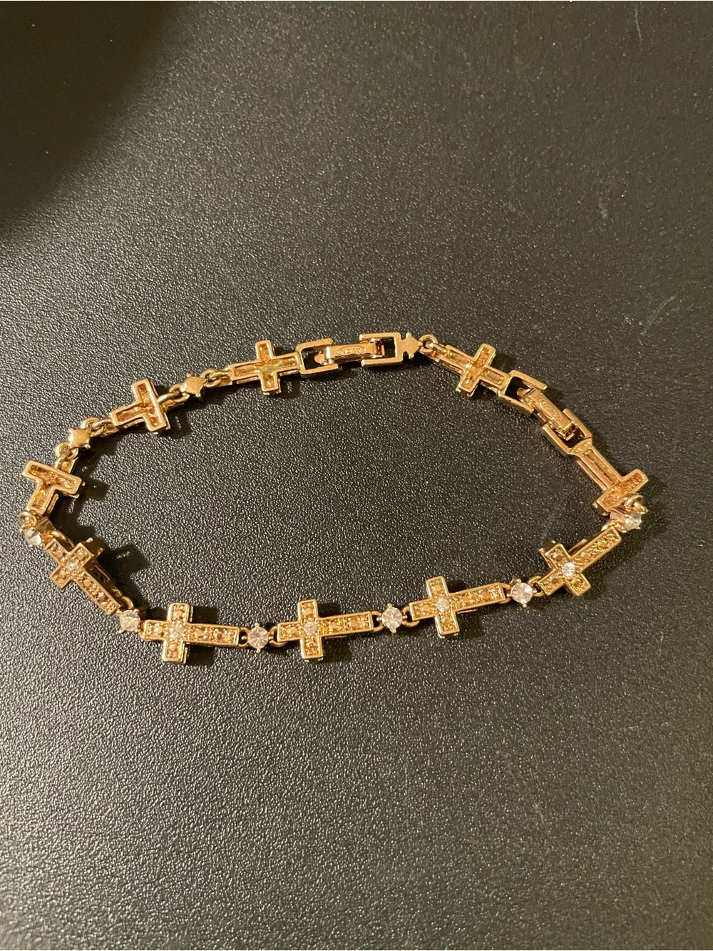 Gold Toned Cross Link Bracelet with Sparkling Accents - Women Jewelry